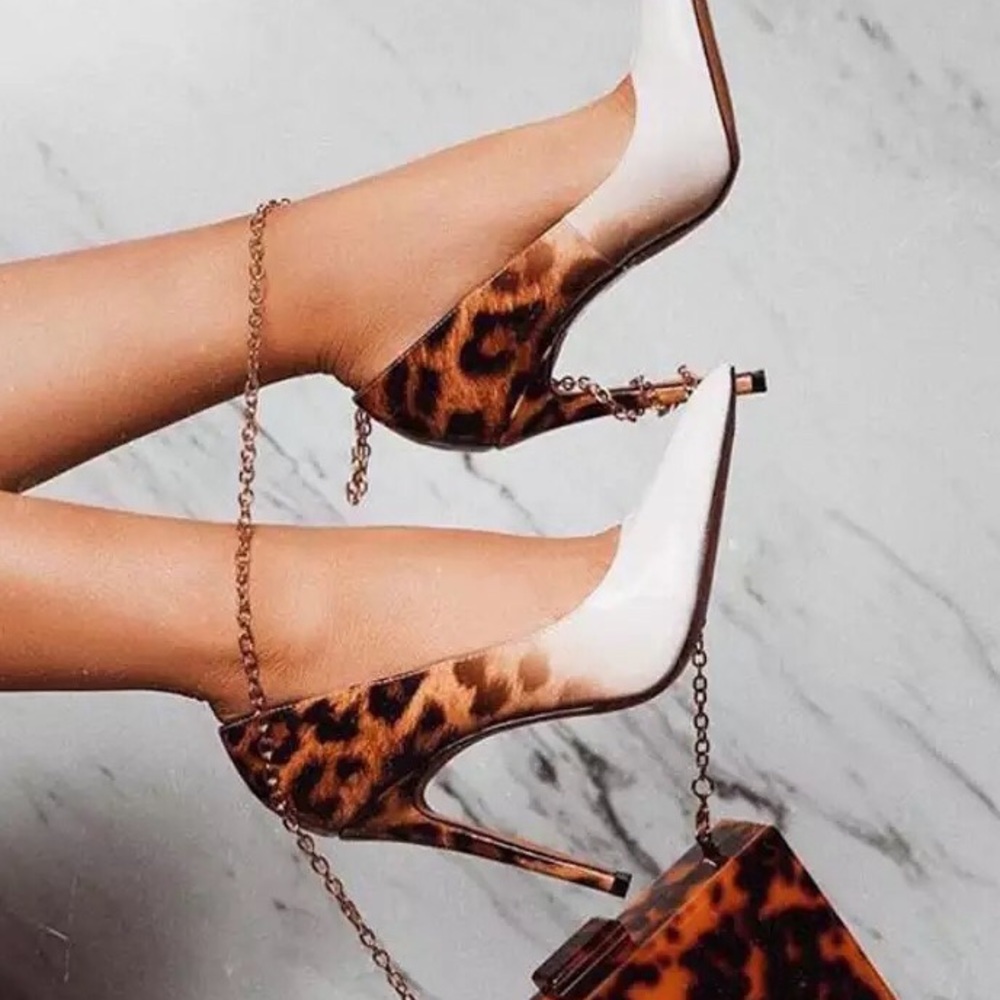 Ombre White and Brown Leopard High Heels - Picture 4 of 4